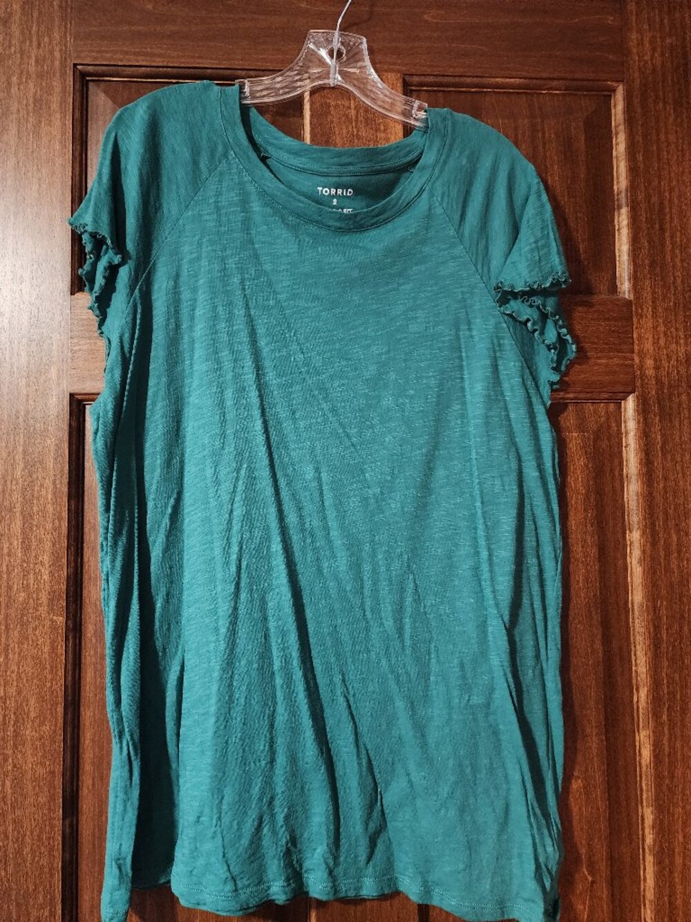 Torrid Teal Slub Knit Ruffle Flutter Short Sleeve Tee Top